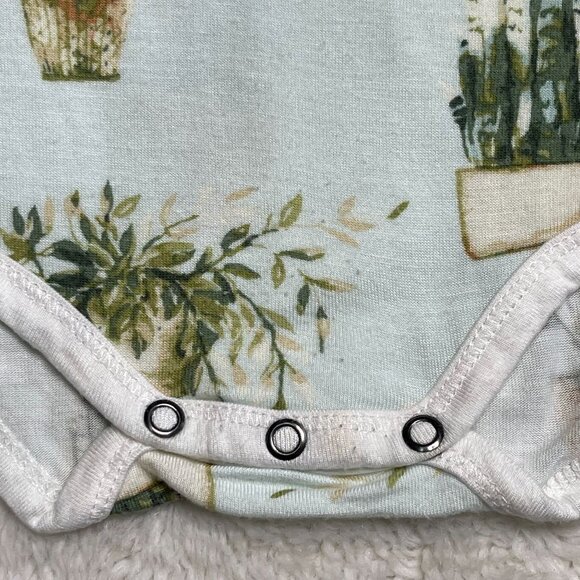 Milkbarn Kid's Green Blue Plants Pattern One Piece Pajama Size 6-12 Months - Picture 8 of 10